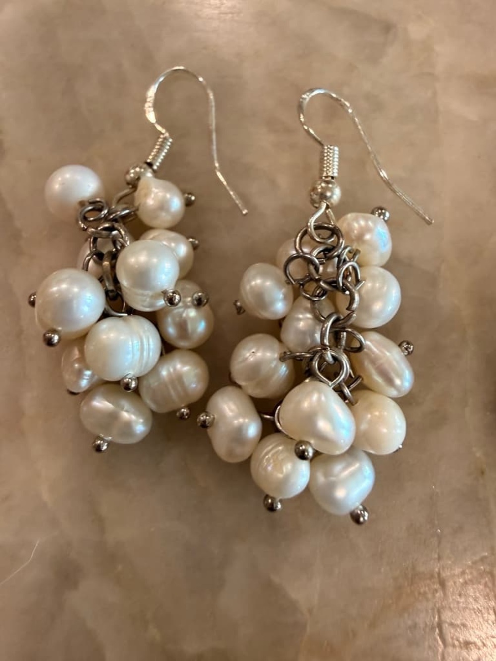 Freshwater Pearl Cluster Drop Earrings - White